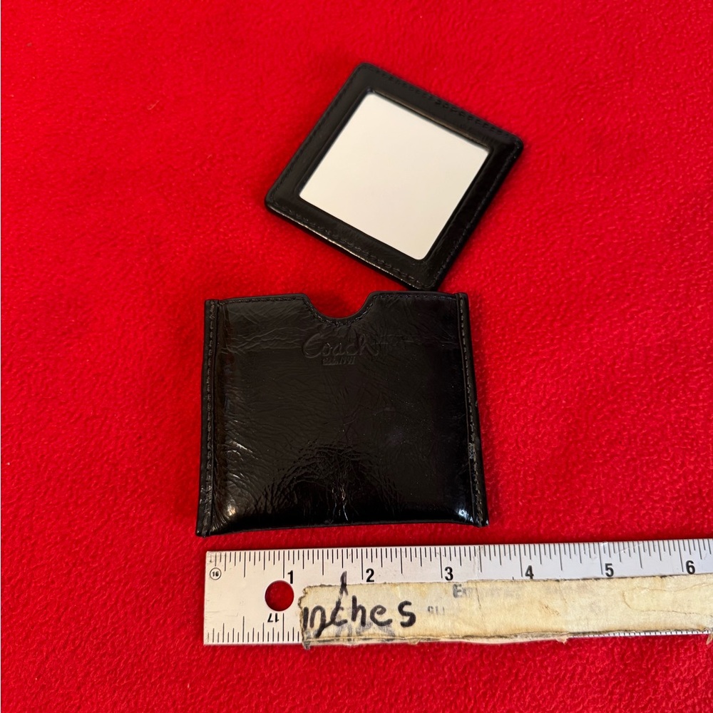 Vintage Coach black patent leather case leather trim personal mirror EUC - Picture 8 of 8
